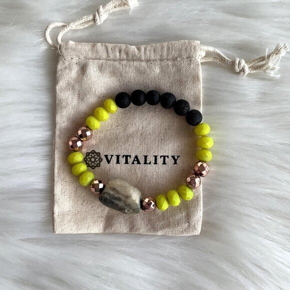 NEW YELLOW LAVA ROCK QUARTZ STONE DIFFUSER BRACELET - Picture 7 of 7